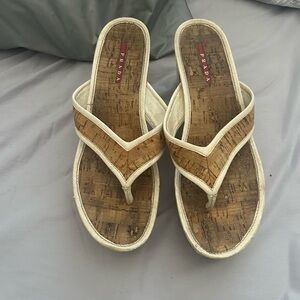 Prada Women's Cream and Brown Cork Sandals